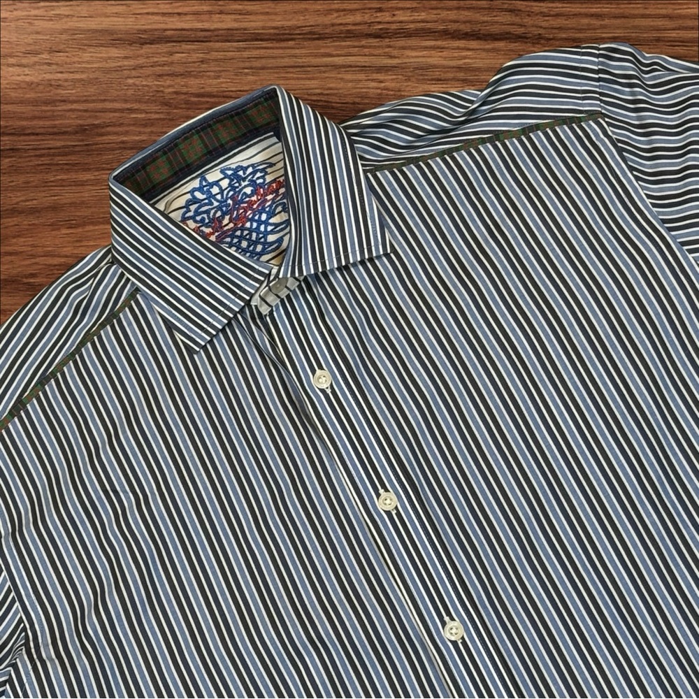 Robert Graham Spread Collar Dress Shirt Striped Mens Size Large Cotton‎